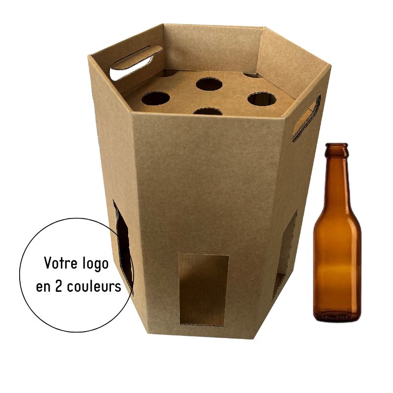 Coffret carton kraft pour 6 bieres type LONG NECK